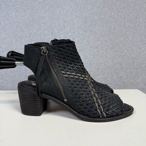 Sam Edelman Women's Size 10 Black Leather Brocade Caged Open Toe Heels Boots